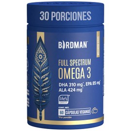 Birdman Full Spectrum Omega 3 a base de Algas y Aceite de Linaza | Fórmula 100% Vegetal y Sostenible | Libre de Contaminantes y Aditivos | Suplemento Alimenticio | 30 Porciones | 60 Cápsulas