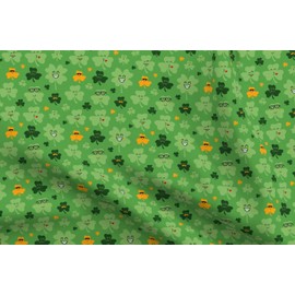 Spoonflower Fabric - Shamrock Luck Clover Patrick Shamrocks Green Faces Printed on Polartec(R) Fleece Fabric Fat Quarter - Sewing Blankets Loungewear and No-Sew Projects