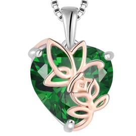 YL Rose Heart Necklace for Women 925 Sterling Silver cut May Birthstone Simulated Emerald Butterfly Pendant Neckalce Jewellery Gifts for Her Wife Girlfriend