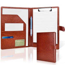Clipboard Folder A4, Professional PU Leather Portfolio Folder, Legal Pad Holder for A4 Letter Size Notepad, Resume, Writing Pad, Ideal Organizer for Business Office Conference, Brown