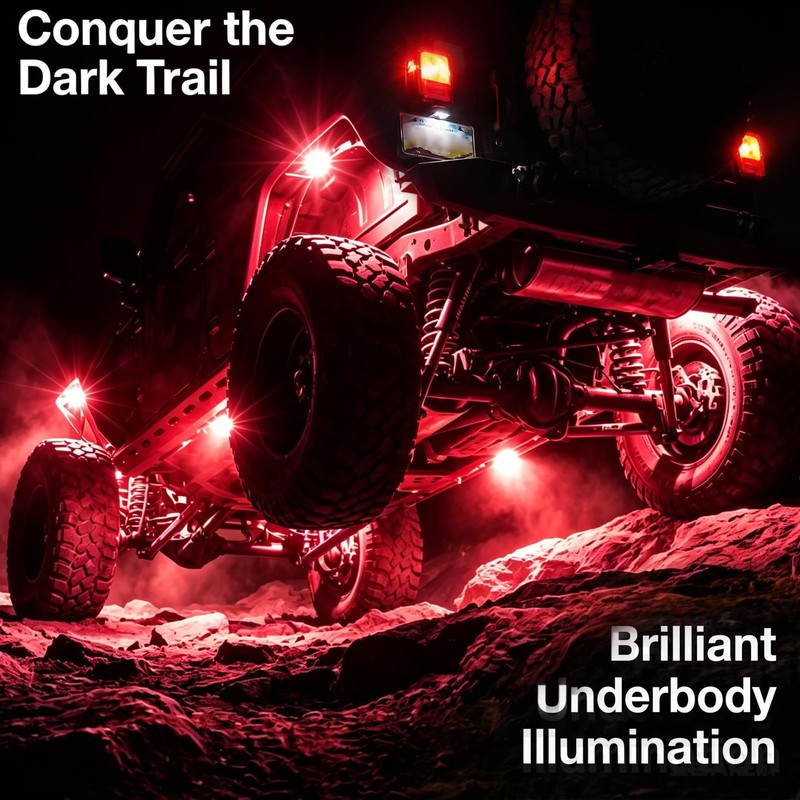 MDEOOSKY 6 Pods Red Rock Lights 18 LEDs Chips Waterproof
