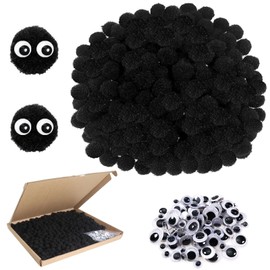 TOAOB 500pcs Pom Poms 10mm Black Fluffy Pompoms Balls Fuzzy Balls with Wiggle Eyes for DIY Crafts Decorations
