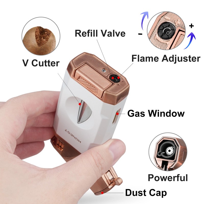 Torch Cigar Lighter Built-in V Cigar Cutter Refillable Butane Torch
