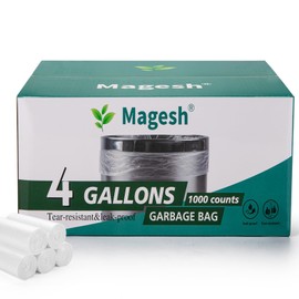 Magesh 4 Gallon Trash Bag Strong, Leakage-Free, Small Garbage Bags Unscented Thick for Bathroom, Office, Kitchen Small Trash Can, 15L, 1000 Bags, Clear