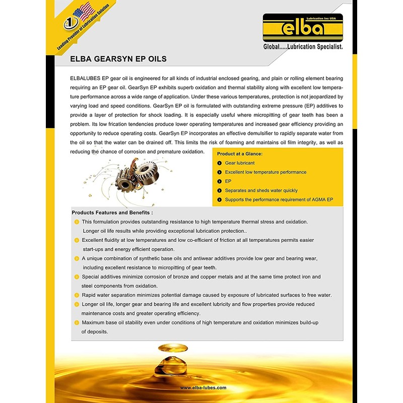 ELBALUBES Gear-SYN EP 150 Synthetic Gear Oils High Performance Lubricant