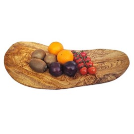 Cleminson Handcrafted Olive Wood Fruit Bowl, Curved Wooden Serving Board
