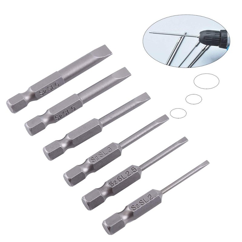 6Pcs 50mm 2-6mm Flat Head Slotted Screwdriver Bits Set S2
