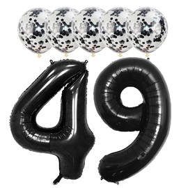 Black 49 Foil Balloons 40" Jumbo Foil Balloons Confetti Balloons for 49th Birthday Wedding Anniversary Party Decorations