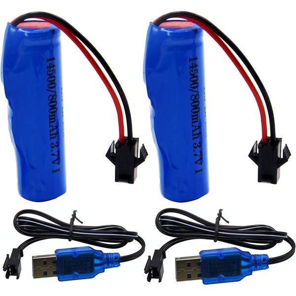 Blomiky 2 Pack 3.7V 500mAh Li-ion Rechargeable Battery SM 2P Plug with USB Charger Cable for Double Sided RC Stunt Car Small RC Boat Tumbling Amphibious RC Car RC Truck and C63 Battery and USB 2