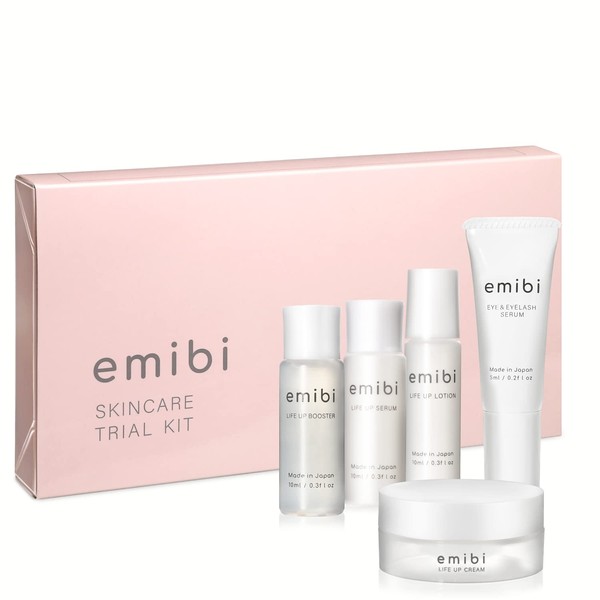 emibi Skin Care Trial Set, Introduction Serum, Lotion, Eyelash Serum, Cream, For 1 Week Each, Moist Type