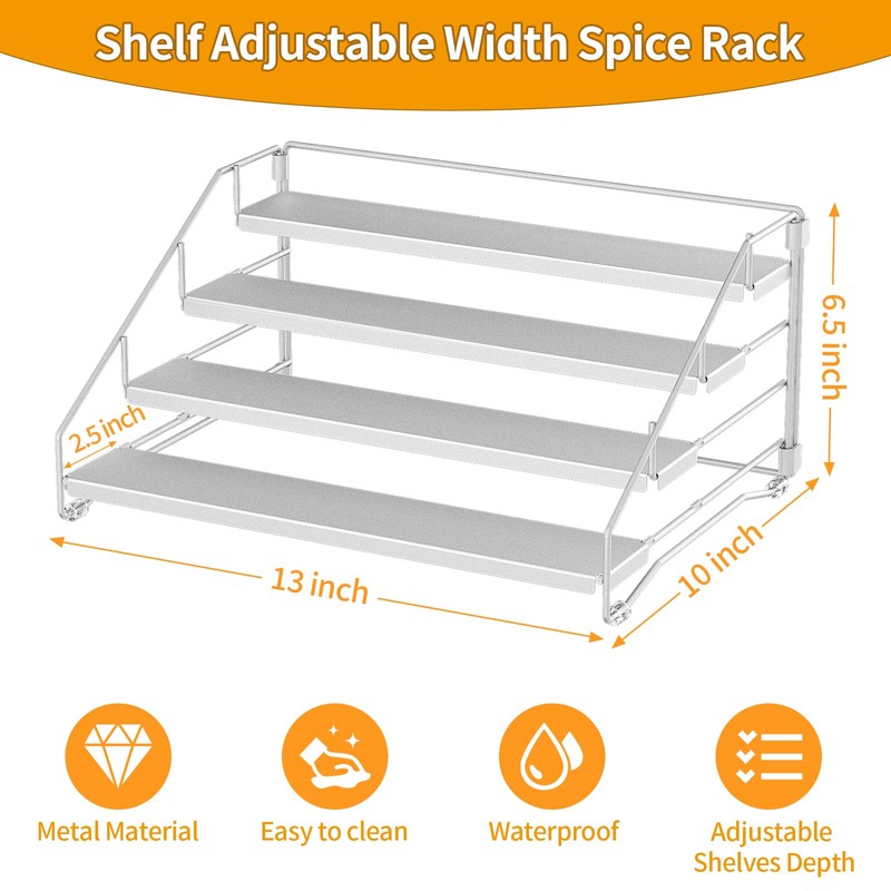 ZDDLOINP 4-Tier Spice Rack for inside cupboard, Kitchen Countertop Spice