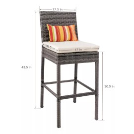 Set of 2 Piece 30'' Height PE Wicker Charcoal Bar Stools with Beige Cushion