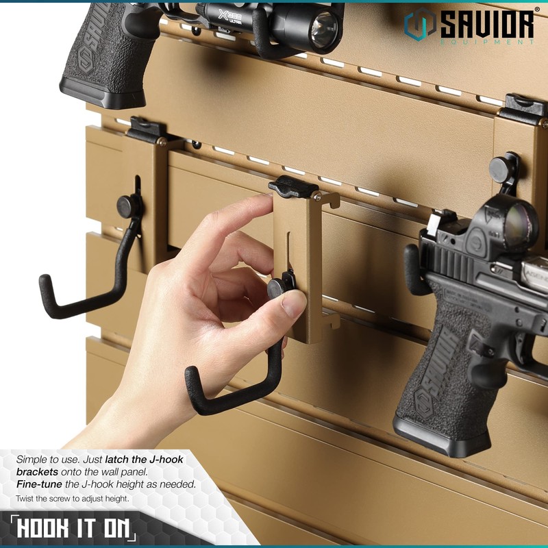 Savior Equipment Wall Rack System Heavy-Duty Steel Tactical J-Hooks for