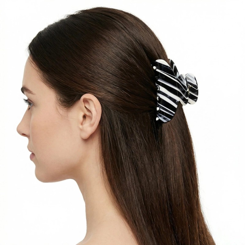 Medium Acetate Striped Hair Claw Clip for Women