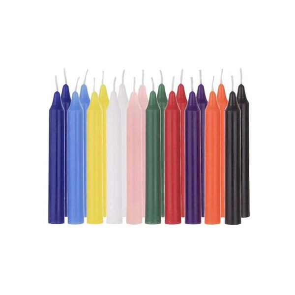 SRG 20 pcs Unscented Assorted Colors Mini Taper Candle, 4 Inch Tall x 1/2 Inch Diameter, Great for Casting Chimes, Rituals, Spells, Vigil, Witchcraft, Wiccan Supplies, Wax Play & More
