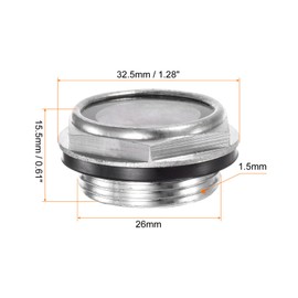HARFINGTON 4pcs Air Compressor Oil Sight Glass 26 x 1.5mm Male Thread Liquid Level Gauge Aluminum Alloy Hex Head Oil Indicator Window with O-Ring for Air Compressor Gearbox Tanks, Silver