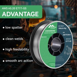 Flux Core Gasless MIG Wire, 0.030" Diameter E71T-GS Mild Carbon Steel 10-Pound (4.5kg) Low Splatter Flux Core Welding Wire, Strong ABS Plastic Spool Welding Wire, Less Splatter, Welds Cleaner