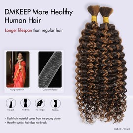 DMKEEP Highlight Bulk Human Hair for Braiding No Weft 100% Human Braiding Hair Professionally Salon Dyeing for Eye-Catching P4/30 20 Inch