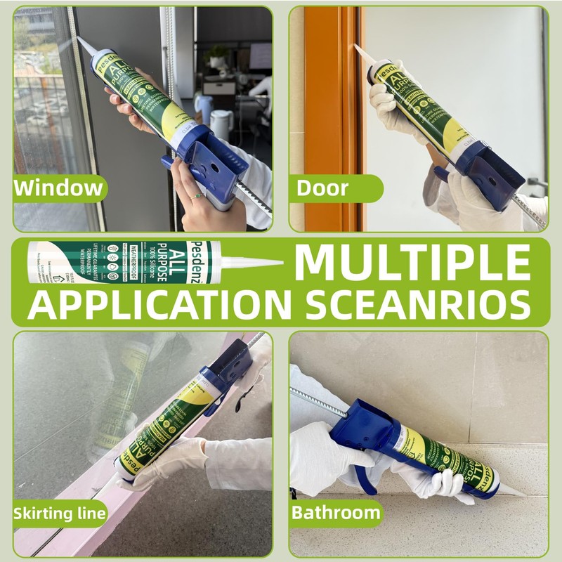 White Universal Silicone Caulk, 100% Silicone Sealant Outdoor Waterproof, Flexible