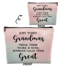 Dwept Just When Grandmas Think Their Work is Done Makeup Cosmetic Bag,Promoted to Great Grandma Linen Makeup Travel Toiletry Bag,Pregnancy Announcement Cosmetic Bag Gifts for New Great Grandma