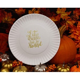 Perfect Stix 9" Paper Plate with Thanksgiving Themed Print "Eat, Drink, and be Thankful" - Pack of 50