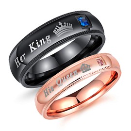 Iflytree 2pcs His and Her Matching Promise Rings for Couples Bridal Sets Balck Rose Gold Stainless Steel His Queen Her King Wedding Engagement Anniversary Band for Him and Her,Gift Box Package, Men Size 10 & Women 8, Stainless Steel,Rose Gold, botswana a