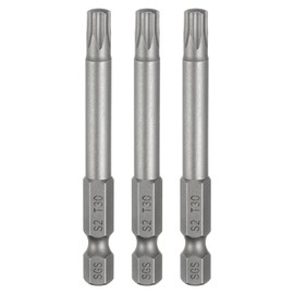 HARFINGTON 3pcs T30 Torx Head Screwdriver Bit 1/4" Hex Shank 2.6" (65mm) Long Magnetic No Hole Tip Tamper Proof 6 Point Star Screw Driver Drill Bits S2 Steel Industrial Power Screwdrivers