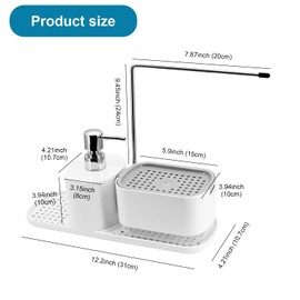BEANPRECOY Hand and Dish Soap Dispenser Set for Kitchen, 4-in-1 Dual Soap Dispenser with Sponge Holder and Dishcloth Holder Organizer for Kitchen Sink Countertop Storage Organize (White-A)