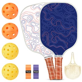 Pickleball Paddles, Lightweight Fiberglass Pickleball Paddle Set of 2 w/ 4 Pickleball Balls, 2 Pickleball Picker and Washable Mesh Bag for Beginner/Intermediate