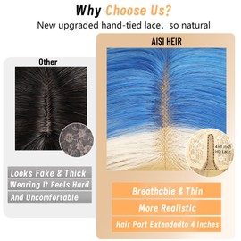 AISI HAIR Light Blue Platinum Blonde Highlight Wig for Women, Long Wavy Lace Hairline Middle Part Synthetic Heat Resistant Wig for Daily Party-26 Inch