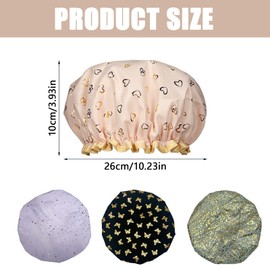 Bliceon 4 Piece Double Layer Waterproof Shower Cap, Reusable Elasticated Shower Cap Cover Earmuffs for Women, Spa and Salon, Purple, Black, Light Green, Pink