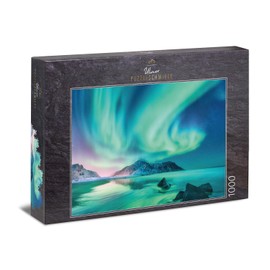 Ulmer Puzzleschmiede - Puzzle 1000 Pieces Polar Night - Impressive Aurora Borealis in Northern Scandinavia over the Ice Sea - Polar Lights Puzzle with Quality Made in Germany