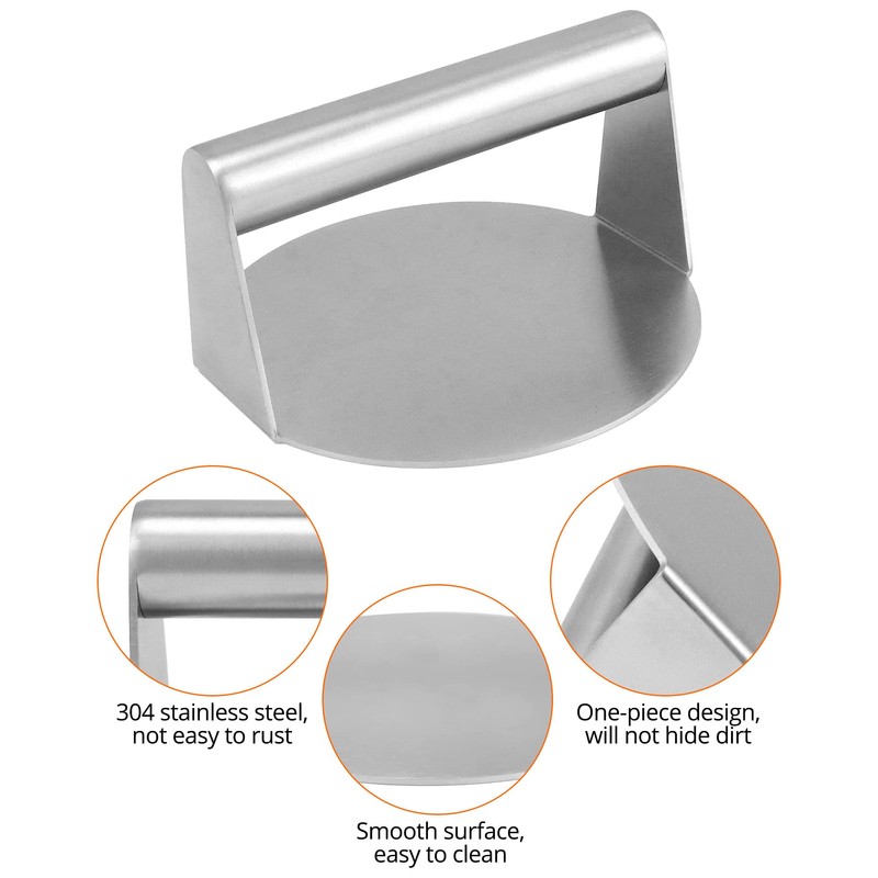 QWORK® Burger Press, Burger Smasher, 5.51" Round, 304 Stainless Steel,