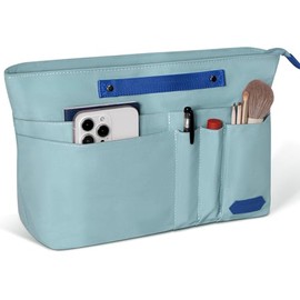 Joqixon Bag Organizer for Handbags,Tote Bag Organizer Insert Zipper Bag for Women, Handbag Organizer Inside Liner with 15 Pockets, Green, L