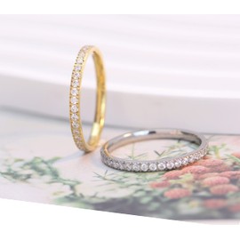 MYNENEY 14K Gold/Silver Plated Wedding Band Cubic Zirconia Eternity Stackable Engagement Ring For Women (2MM Diamonds Gold, 8)