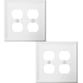 OKAWYC Double Duplex Outlet Light Switch Cover Luca Metal Wall Plate, 2-Pack White 2 Gang, for Receptacle Light Switch, Switch Cover Decorative Wallplate, Durable