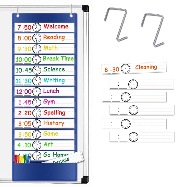 VNOM Daily Schedule Pocket Chart, Class Schedule with 13+1 Pockets