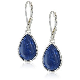 Nine West Silvertone and Denim Tear Drop Earrings, Resin