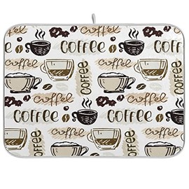 Coffee Mat Coffee Cup Drying Mat Coffee Maker Mat for Tabletop, Coffee Lover Microfiber Dish Drying Mats Cafe Bar Kitchen Spill Mat 16x18 Inch Medium