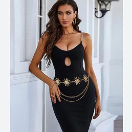 Liutufy Multilayer Metal Sun Waist Chain Belt Fashion Body Jewelry for Women (Gold Sun-XL)