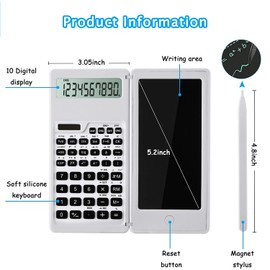 Scientific Calculator, Dual Power Scientific Calculator with Erasable LCD Writing Tablet, 10-Digit LCD Screen Foldable Calculator, Perfect School Supplies for Students, Teachers