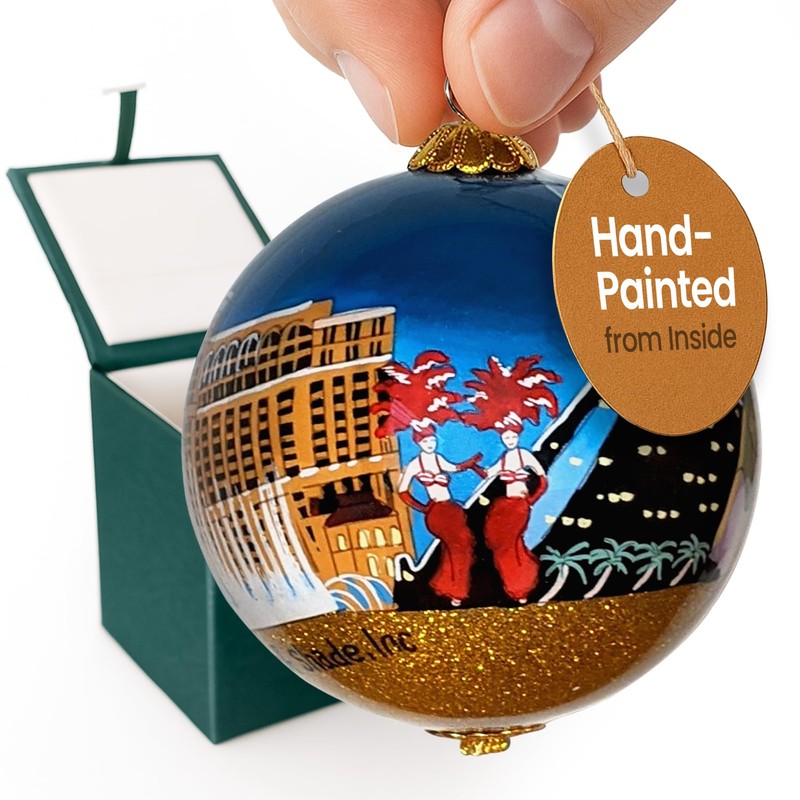 Las Vegas Christmas Ornament Hand Painted from Inside with Gift