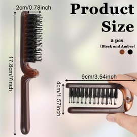 IANFAN 2 Pcs Folding Boar Bristle Brush, Portable Pocket Travel Folding Hair Brush Anti-Static Soft Boar Bristles Hairbrush for Wet/Dry Thin, Thick, Curly, Straight