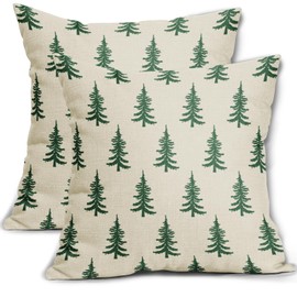 Aytipun Christmas Tree Pillow Covers 22x22 Set of 2 Green Xmas Rustic Style Winter Print Decorative Outdoor Pillowcases Farmhouse Vintage Holiday Decorations Throw Cushion Case Couch Sofa Bed Decor