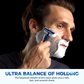 ZOMCHI Double Edge Safety Razor for Men with Stand, [New Version 2.0 ] Reusable Metal Razor with 10 Double Edge Blades, Single Blade Razors for Men & Women – Noble Blue