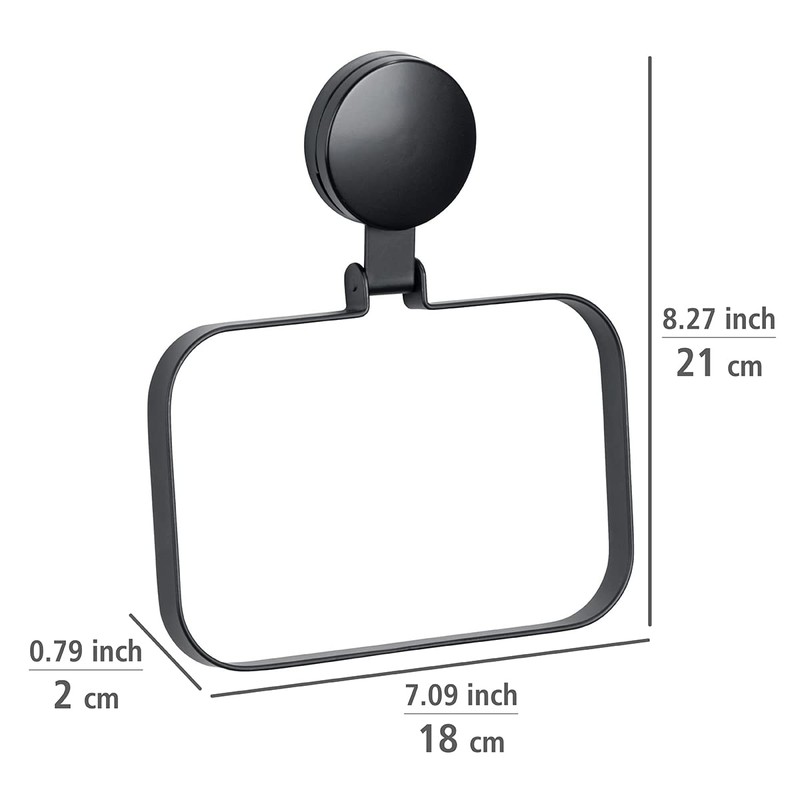 WENKO Static-Loc® Plus Pavia Black Towel Rail, Attachment without Drilling,
