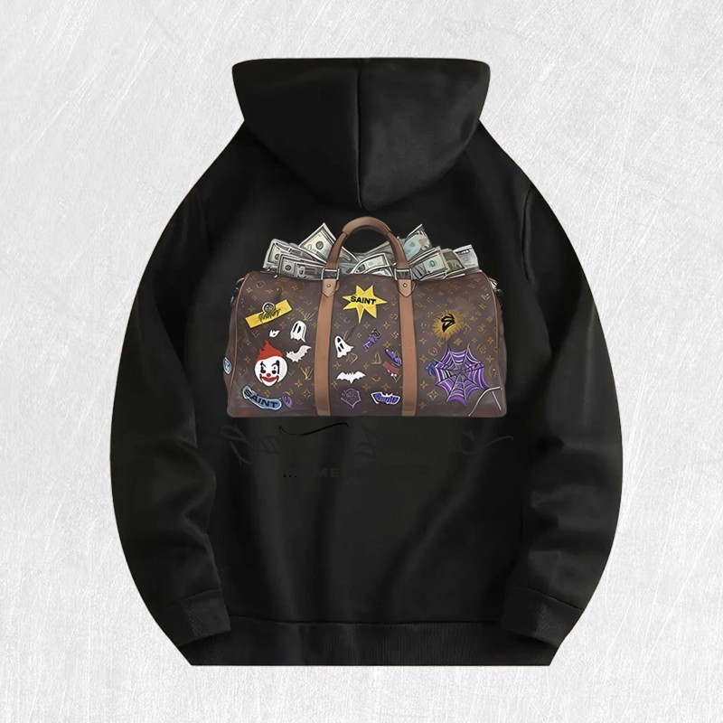 Saint Athletic Money Bag Graphic Hoodie 100% Cotton US Warehouse