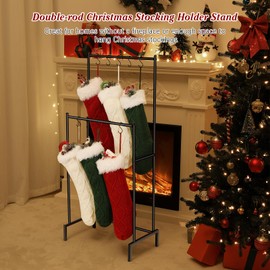 Christmas Stocking Holder Stand with 10 Hooks, Double Rods Stocking Hanger, Christmas Socks Holder Stand for Floor, Décor Hanger Display for Home, Black