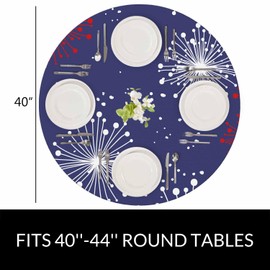 YINRON Floral Round Table Cloth Japanese Vintage Red White Blue Celebration Fireworks Elastic Edged Table Cover Fade And Stain Resistant Table Cloths Easy To Clean Fits Tables 40-44" Diameter