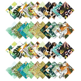 Soimoi 40Pcs Tropical Print Cotton Precut Fabrics for Quilting Craft Strips 2.5 inches Jelly Roll - Black & Green